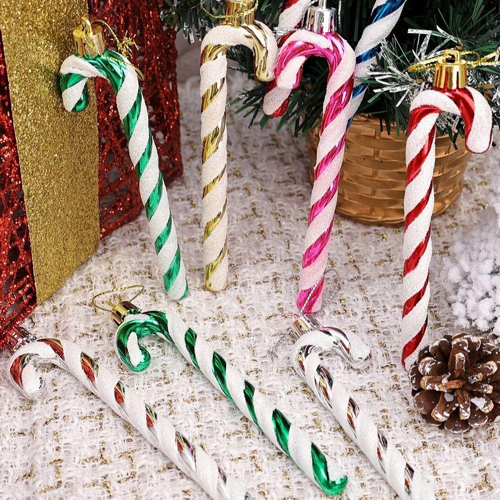 6pcs Portable Plastic Christmas Hanging Decoration Candy Cane Electroplated Christmas Tree Ornament 8 Colors Xmas Ornament Ball