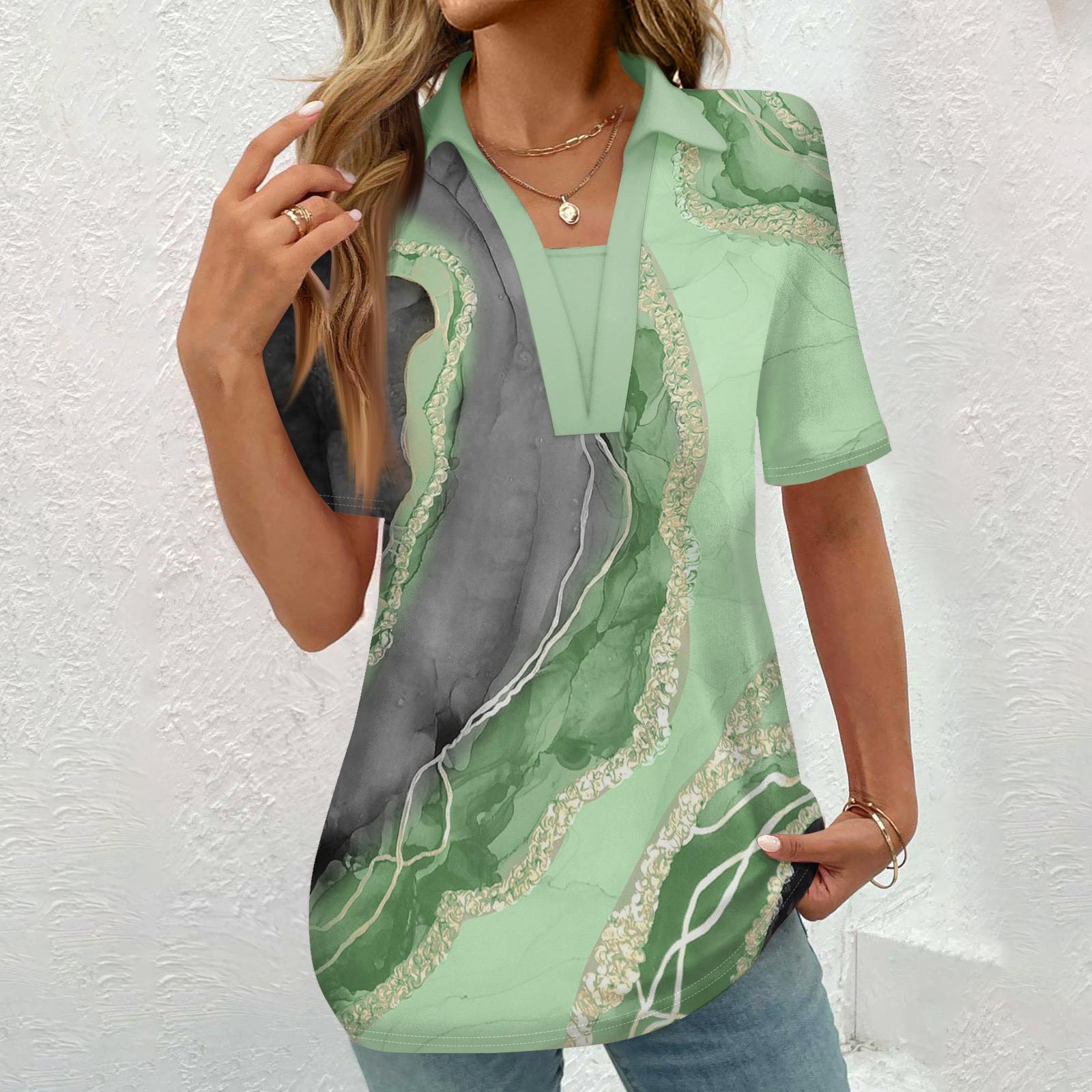 

Женская модная повседневная рубашка с коротким рукавом с винтажным принтом на пуговицах, блузка XXL зелёный