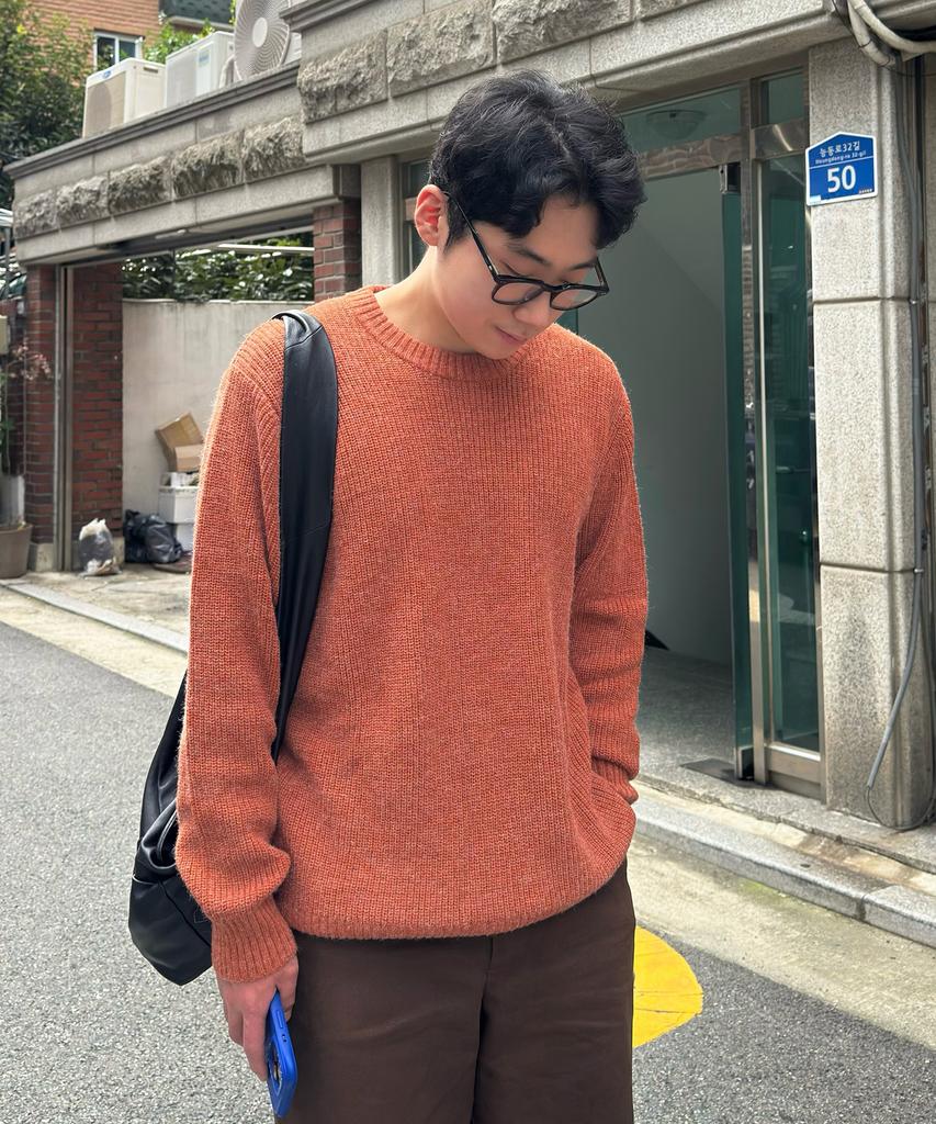 BLOND9 Crew Neck Rib Knit Sweater_Melange Orange (Type A)