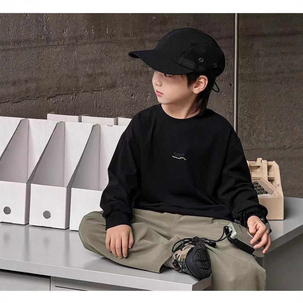Boys Cotton Long Sleeve T Shirt Spring Autumn White Base Layer Top For Big Kids