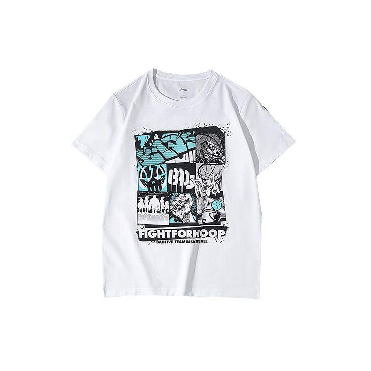

Li-Ning Cartoon Print Round Neck Loose T-Shirt Unisex Tops White AHSR725-4