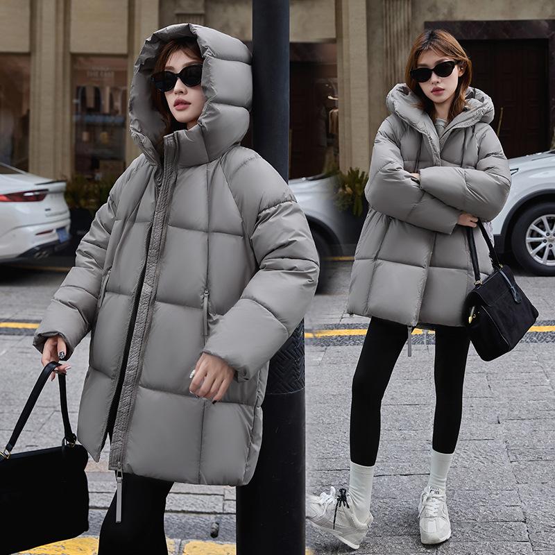 Down Cotton Mid-length Cotton-padded Jacket Women's Hooded Jacket Thickened Cotton-padded Jacket