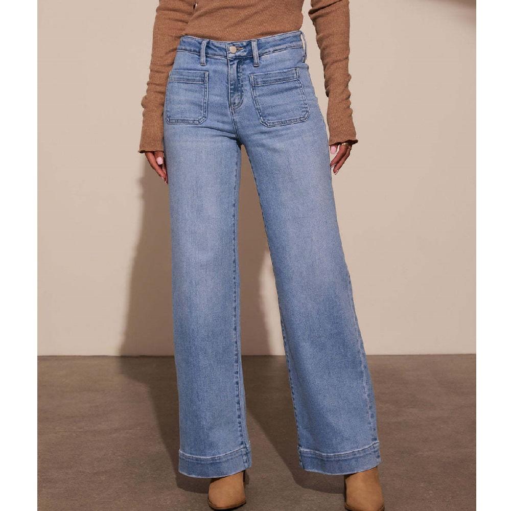 Dámské džínové džíny s vysokým pasem Vintage široké nohavice rovného střihu Dámské ležérní kalhoty s kapsami Pantalones de mujer