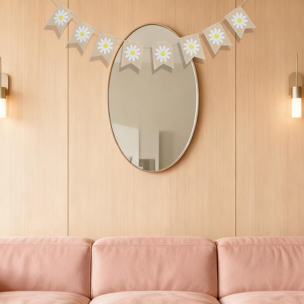 1Set Hello Spring Burlap Banner Spring Party Decoration Flower Pattern Garland for Classroom Mantle Outdoor Hanging Garden