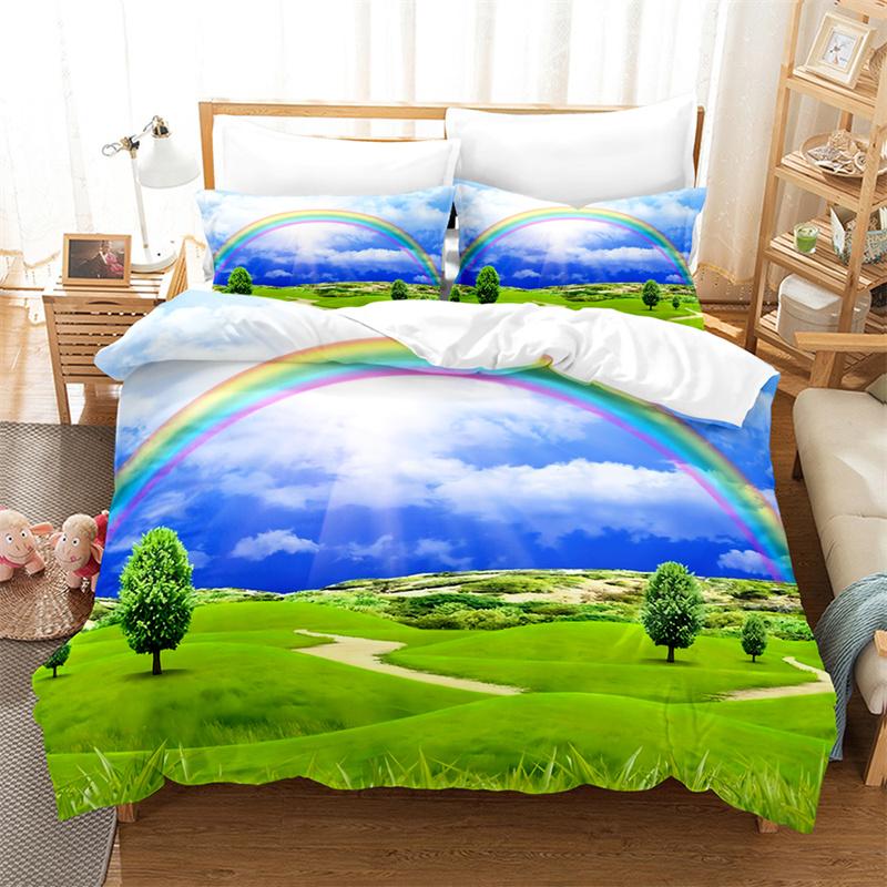 Bedding Set Rainbow Sky Duvet Cover Boys, Kid's Quilt Cover Girls Room Gorgeous Starry Sky Bedding King/Queen Duvet Cover Set