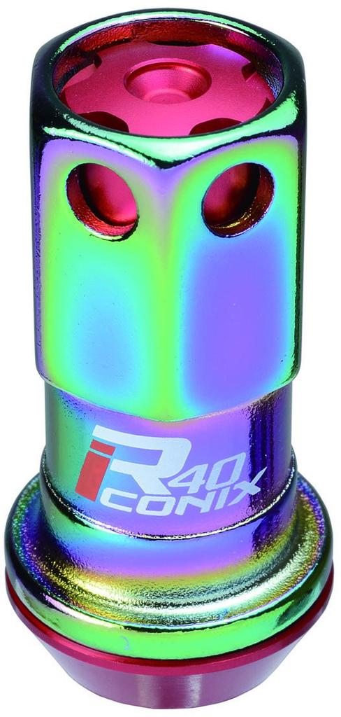 KYO-EI (Kyoei Industry) Racing Composite R40 iCONIX Wheel Lock Nuts, M12 X P1.25, with Aluminum Caps, Neo-Black/Red, RIA-03NR