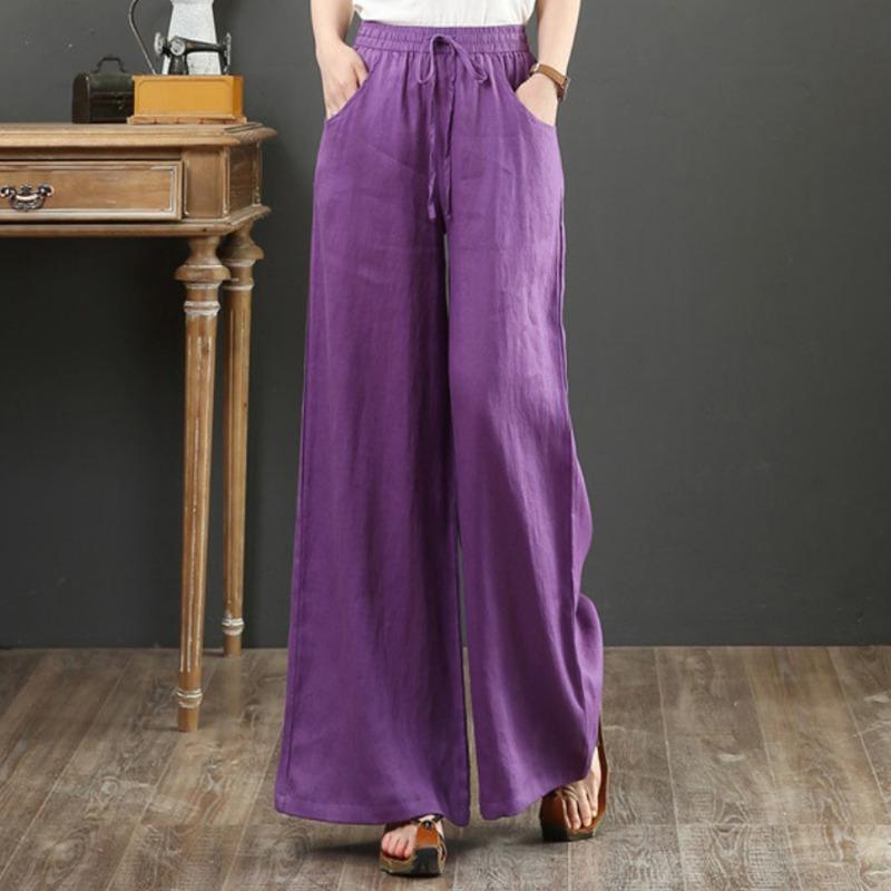 

Весенне-летние свободные широкие брюки большого размера, женские повседневные брюки с высокой талией, женские прямые винтажные офисные женские брюки больших размеров 24067 XXXL фиолетовый