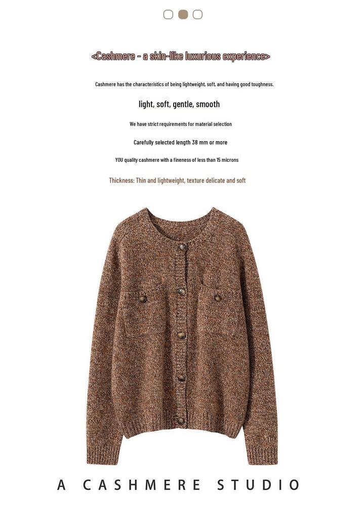 Women's Retro Floral Button-Up Cashmere Cardigan - Round Neck, Thick, Double Pocket, Slimming Knit Sweater for Autumn/Winter