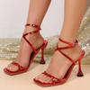 Winter new square head thin heel buckle sexy sandals temperament high heel sandals