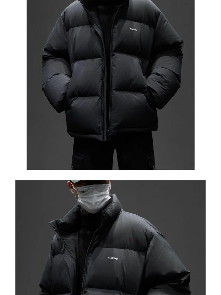 Men's Black Winter Down Puffer Jacket - Thick, Warm, Stand Collar, Casual Loose Fit, Trendy Youth Style