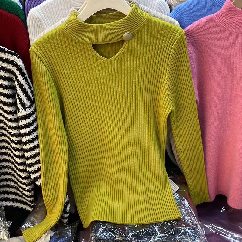 

Полый свитер с круглым вырезом, вязаный модный приталенный топ для женщин One size зелёный