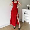 2026 European and American style eBay autumn and winter new sexy fashion backless suspender medium and long split dress