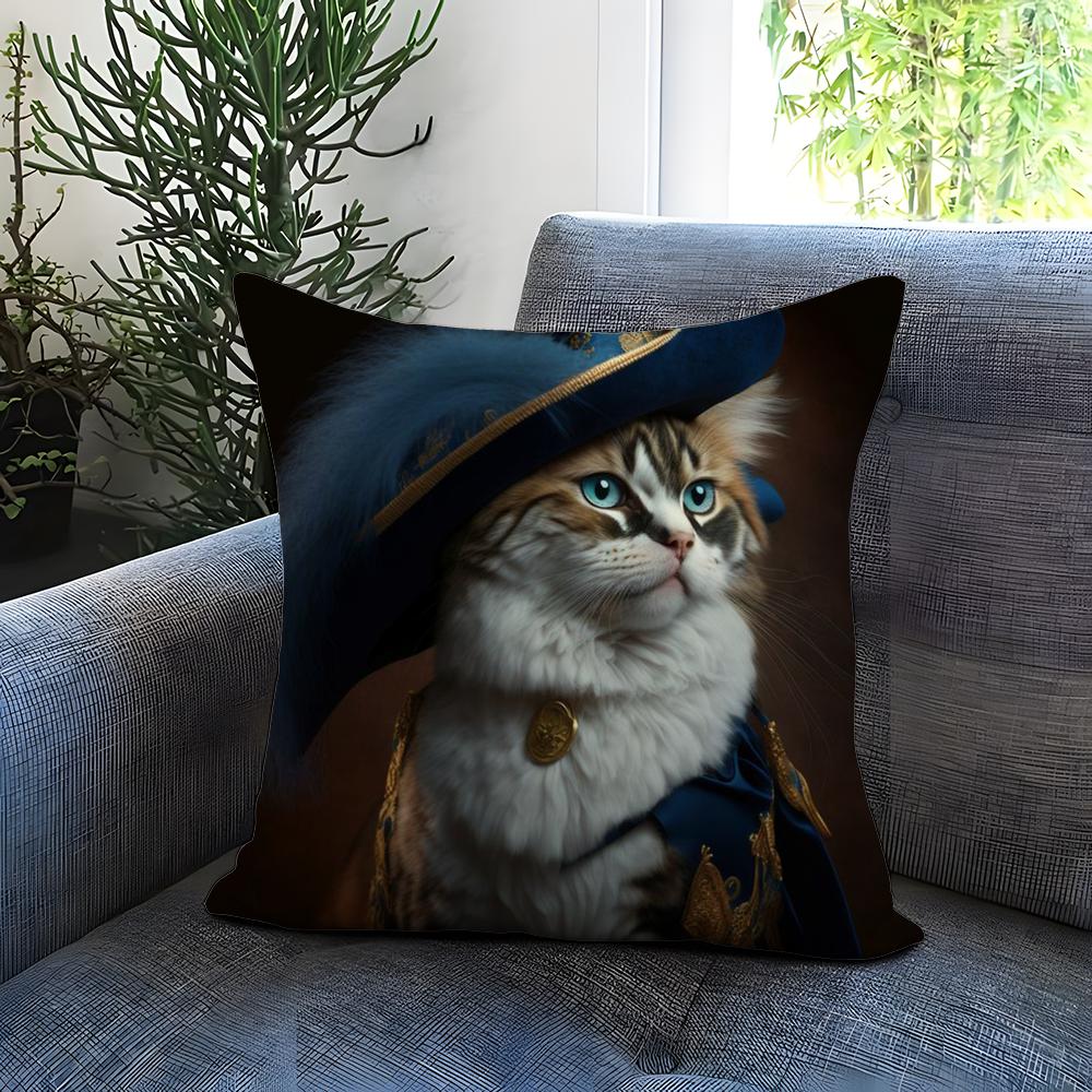 Renaissance Royal Cat Funny Cushion Cover Comfortable Reversible Pillow Cover Ideal for Car Sofa Bedroom & Beyond