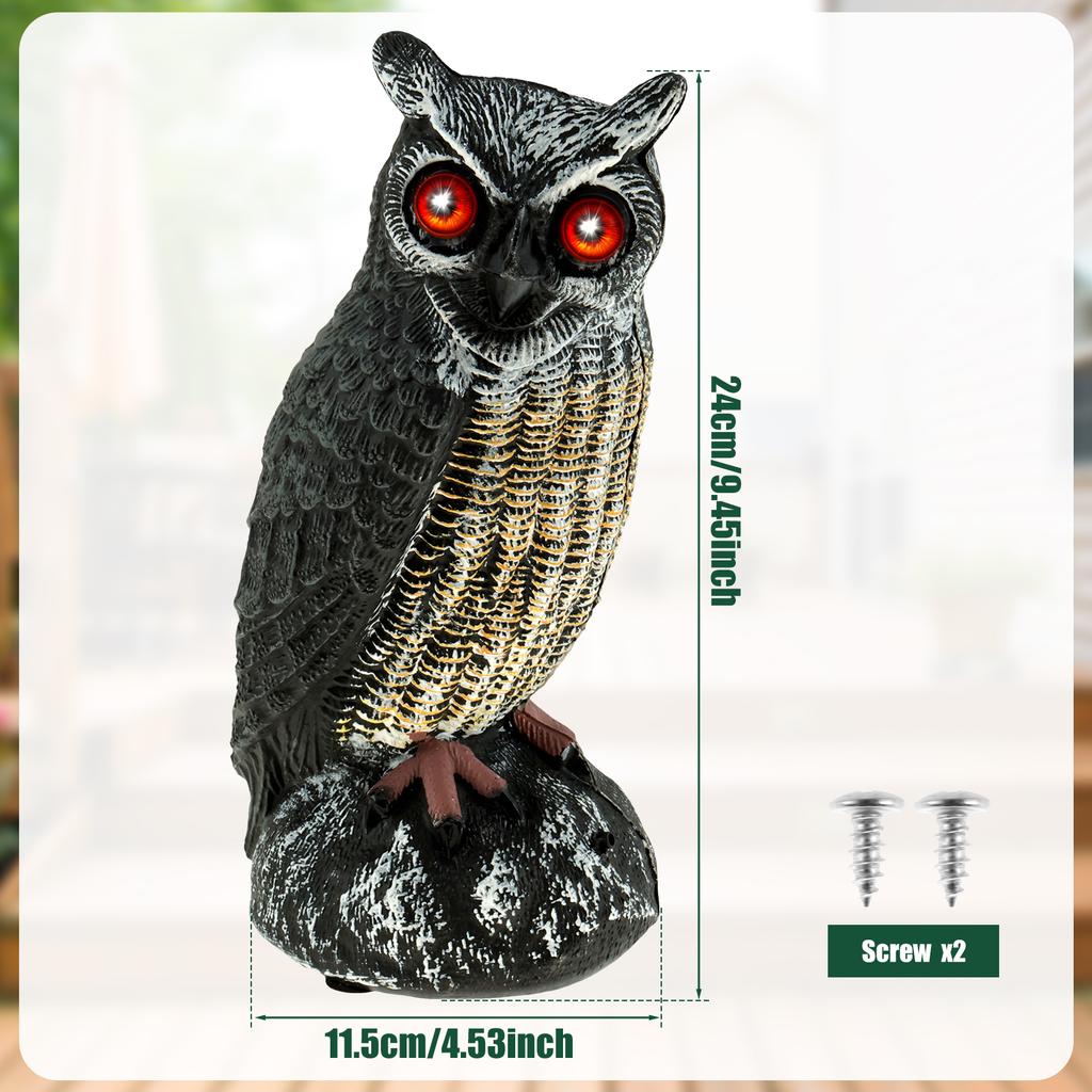 Solar Owl Scare Bird Control Devices Garden Owl to Keep Birds Away Waterproof Sunscreen Owl With Scary Sound and Eyes Emit Light