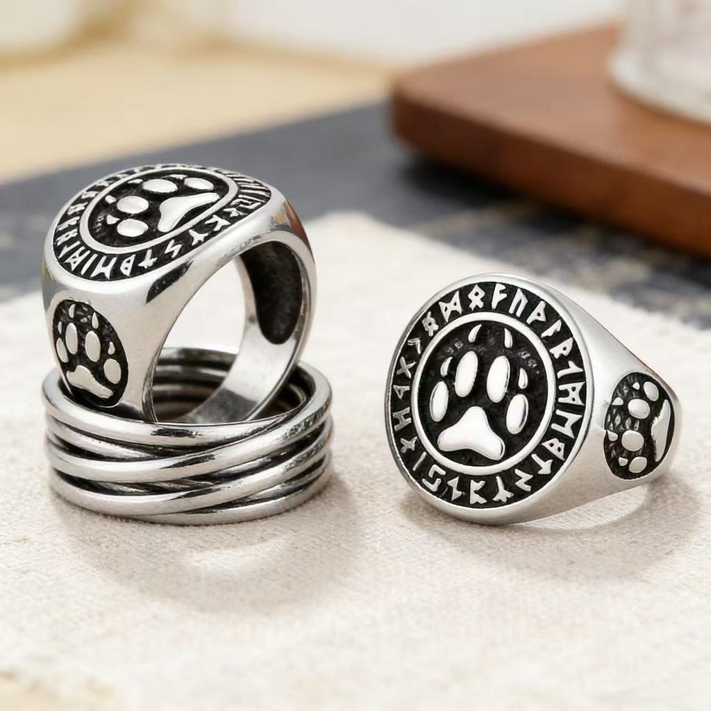 316L Stainless Steel Viking Style Rune Bear Claw Ring for Men Male Finger Jewelry Accessories