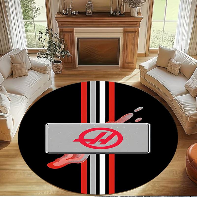 Haas F1 Racing Team Print Round Rug, Washable Floor Carpet, For Entryway Dorm Laundry Room Office Study, Home Decor Birthday Christmas Gift