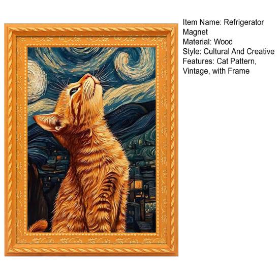 Wooden Frame Cat Refrigerator Magnet Vintage 3D Frame Cat Fridge Magnet Home Kitchen Office Decoration Cat Lover Gift