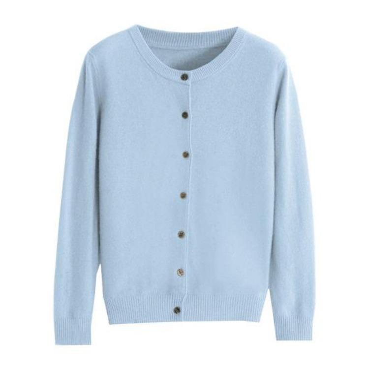 Long Sleeve Women Knitted Sweater Coat Single Breasted Round Neck