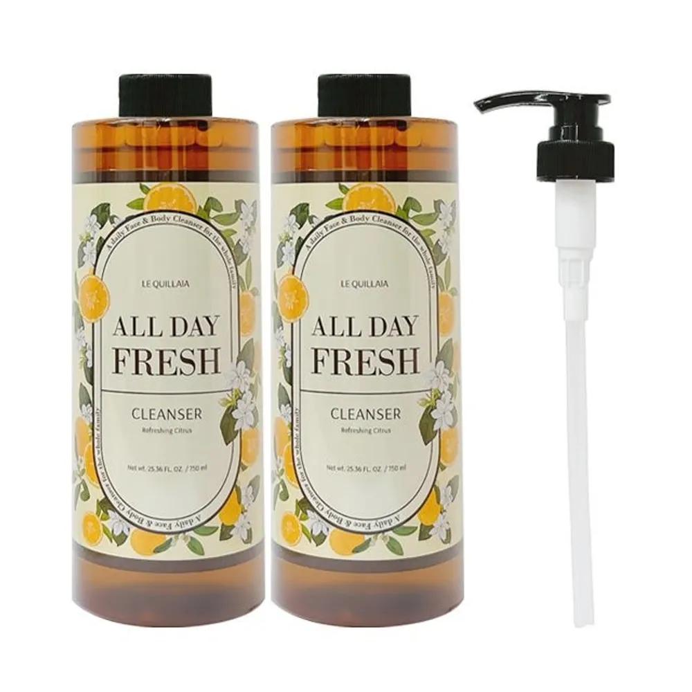 LE QUILLAIA Body Cleanser All Day Fresh 750ml 2 Bottles + 1 Dispenser