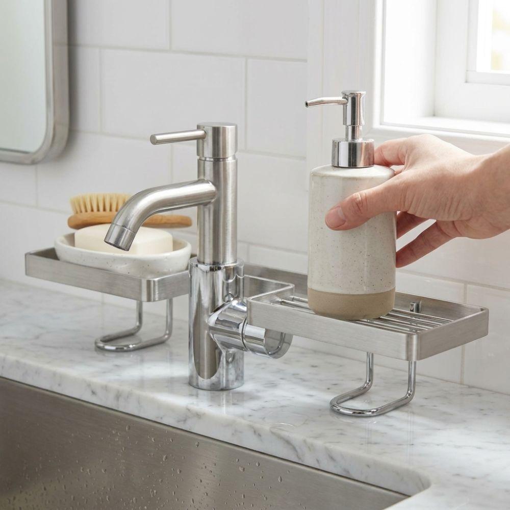 Anti Slip Sink Storage Rack Hollow Out Faucet Sink Drying Shelf Water Drainage Holder Household