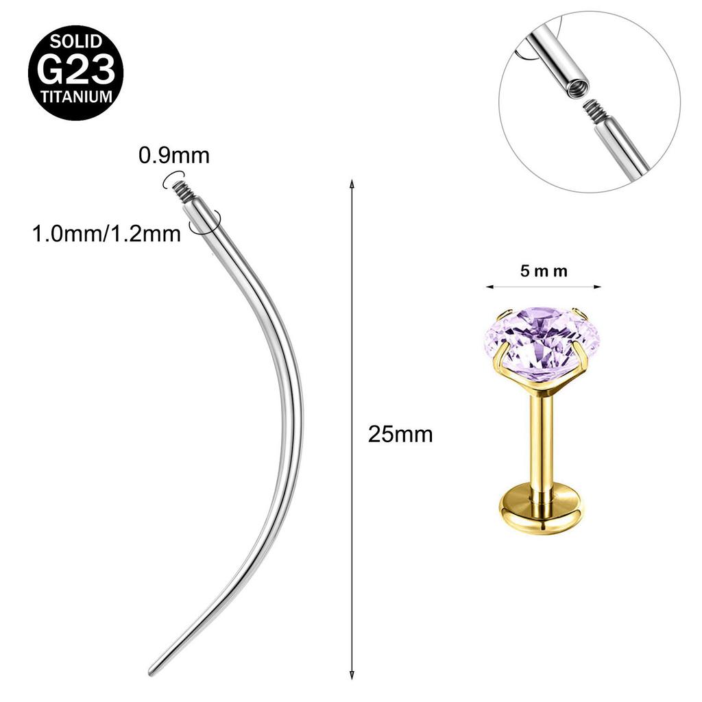ZS 2 ks/lot 16G/18G Křišťálový piercing do rtu Labret G23 Titanové náušnice do rtu Chrupavková náušnice Vodicí jehla Daith Helix Piercing