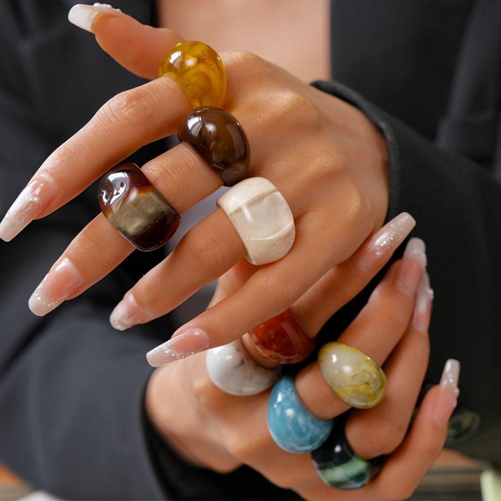 Melard Color Transparent Resin Ring Charm Irregular Ring Temperament Acrylic Geometric Ring  Gift