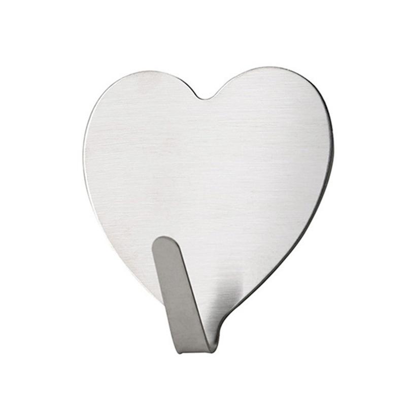 Ins Heart-Shaped Wall Adhesive Hooks Cute Durable Hooks Punch Free Wall Storage Holder Simple Behind-door Keys Umbrella Hooks серебряный