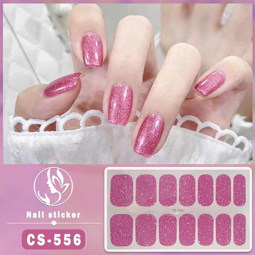 CS Waterproof No-Cure Gel Nail Wraps, Full Cover Korean Style Sparkling Solid Color Nail Stickers, Nail Patch Films