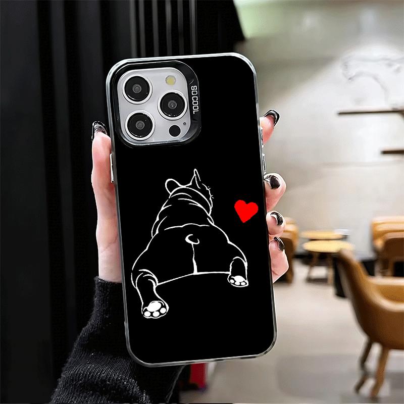 Französische Bulldogge Schwarz Design Weiche Handyhülle für iPhone 15 16 17 Pro Max 17Air 16E 14 Plus 13 12 Mini Stoßfeste Hülle Rückschale