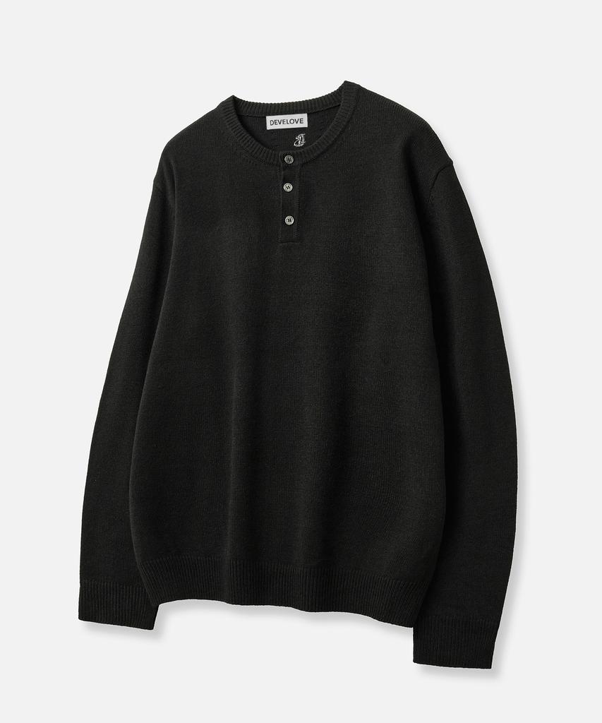 Dibellobeu Daily Henley Neck Round Knit_Black