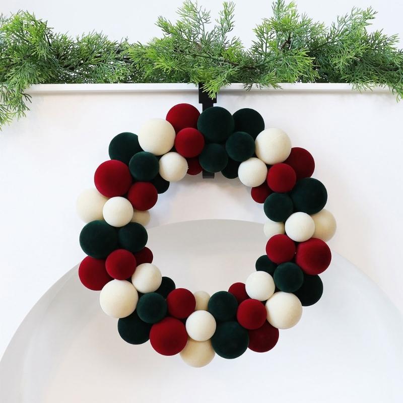 Mixed-Size Flocking Ball Christmas Wreath with a Soft-Finish Look, Rounded Holiday Decoration for Balconies, Entryways and Party Backdrops