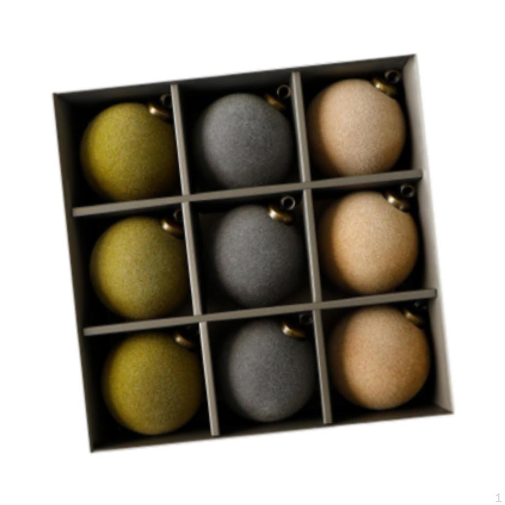 9Pcs Flocked Christmas Balls Ornaments Charm Pendants 8 Cm Sturdy Tree Hanging Decorations