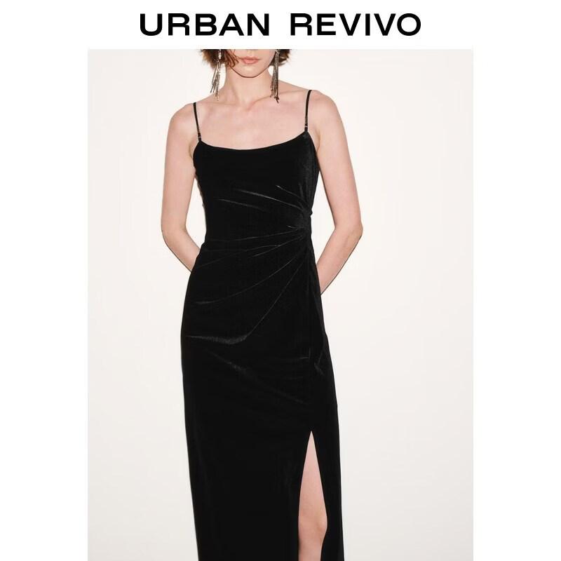 UR 2026 Spring Slim-Fit Pleated Cami Dress M чёрный