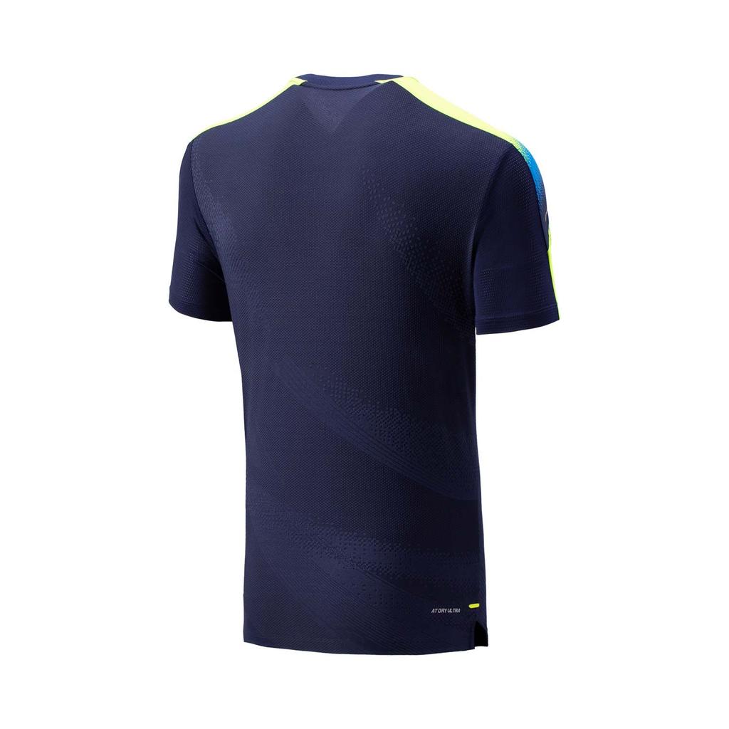 Li-Ning Comfortable Simple Versatile V-Neck Pullover Short Sleeve Badminton Shirt Unisex tops Sailor-Blue AAYV163-4