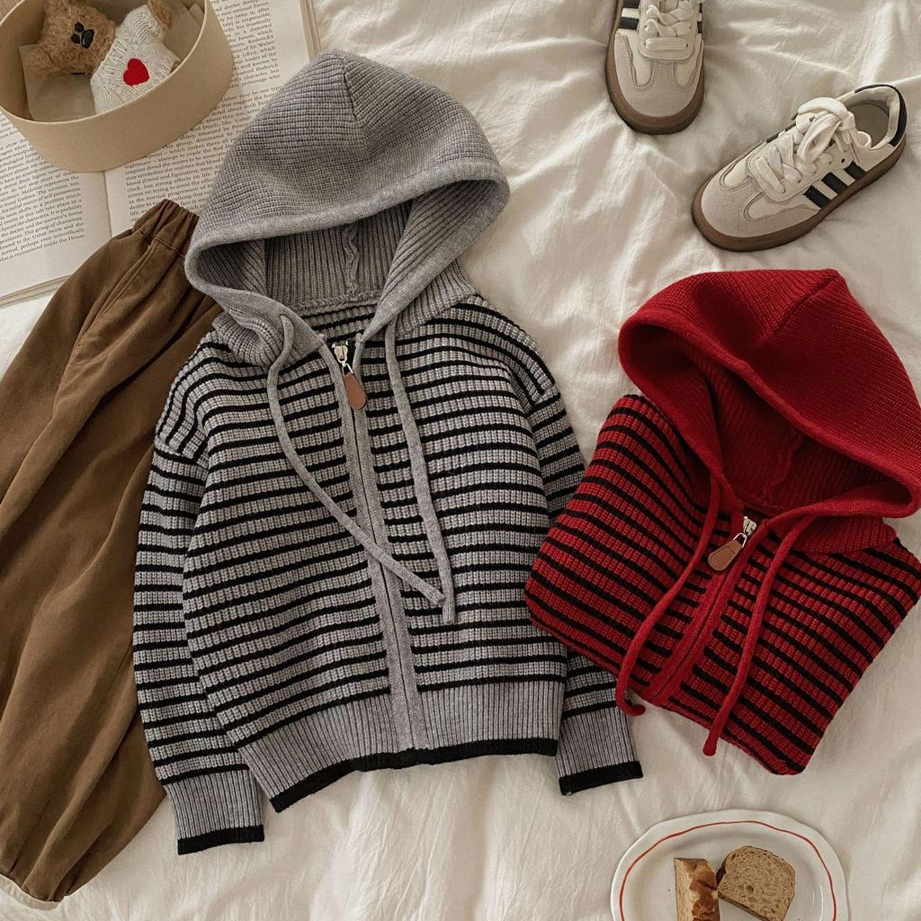 2025 A/W Striped Unisex Kids' Stylish Zip-Up Hoodie