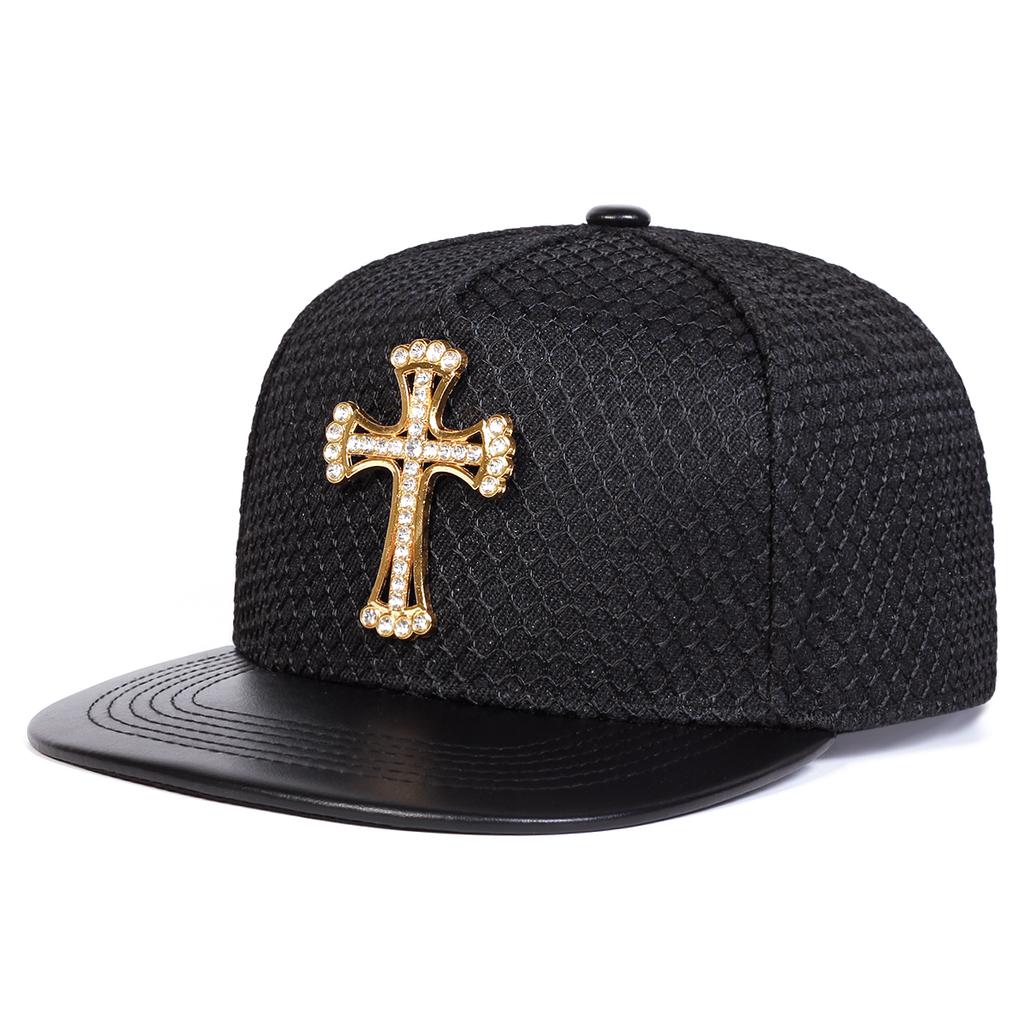 Unisex Metal Cross Decoration Adjustable Designer Baseball Hat Flat Hip Hop Caps Spring Autumn Outdoor Leisure Hats Travel Accessories for Women Men