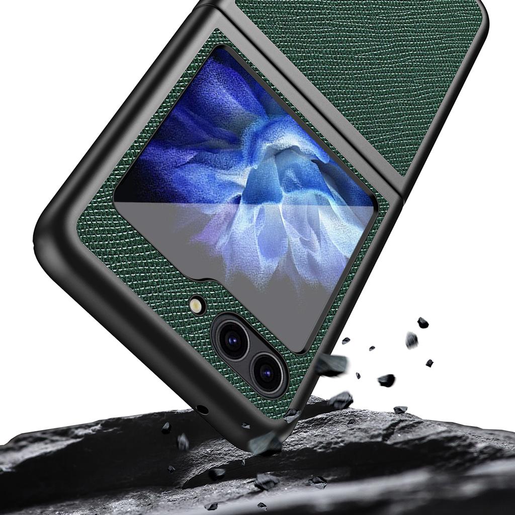 For Samsung Galaxy Z Flip6 5G/Z Flip5 5G Case Shockproof Cross Texture PU Leather+PC Phone Cover