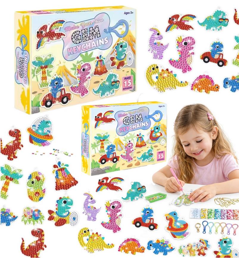 Diamond Embroidery for Children To Play With, Collage Set of Dinosaurs