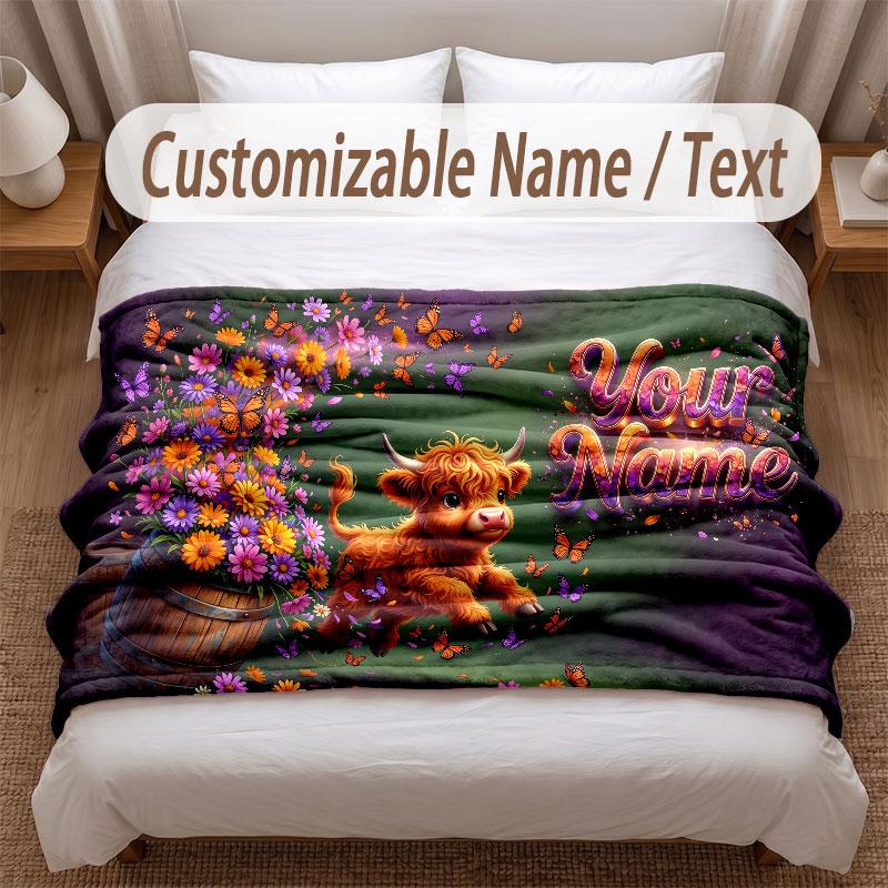 Floral Garden Theme Soft Blanket Personalized Custom Name Text Print Warm Blanket Home Sofa Bedroom Decor