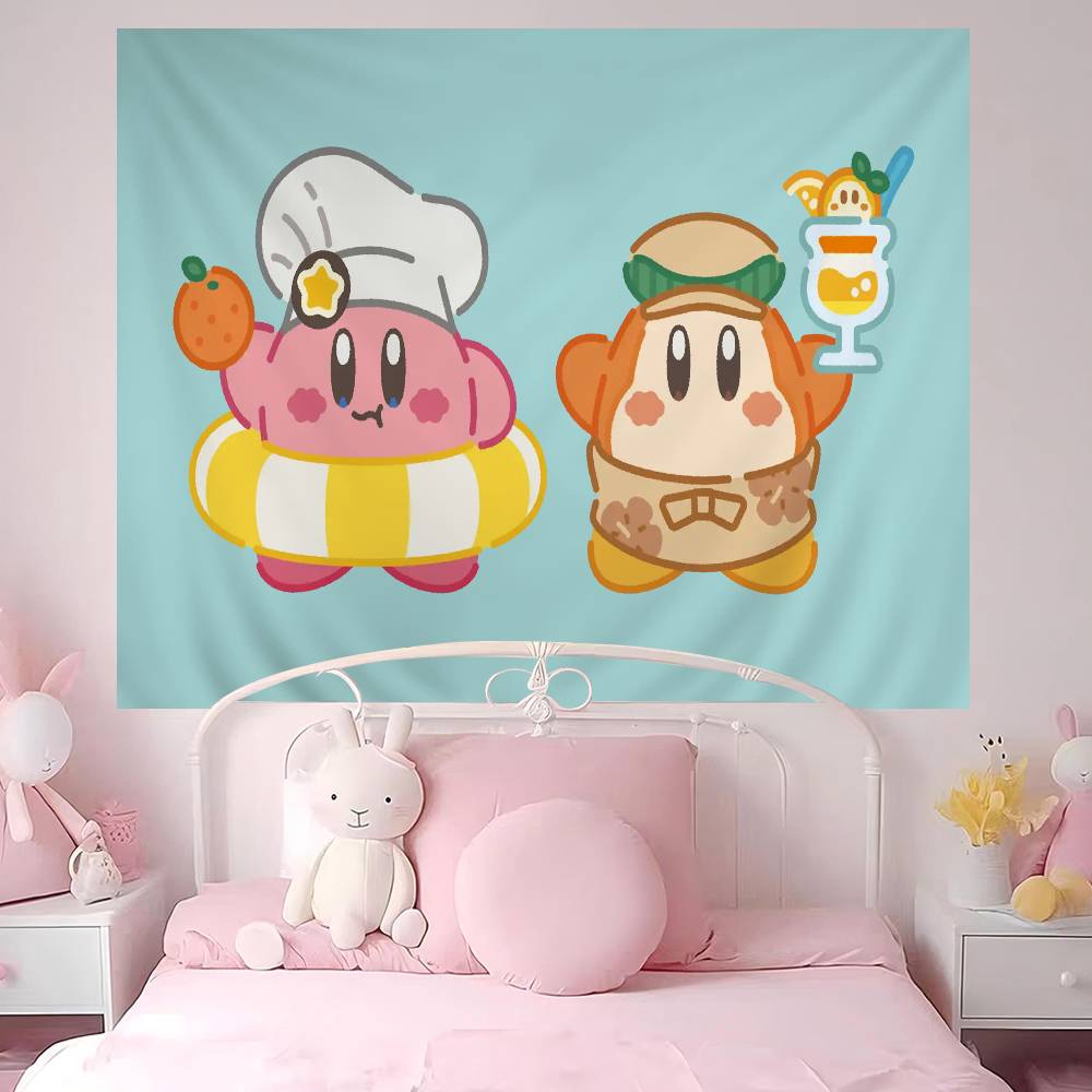 Pink Cute KKirbyes Printed Large Wall Tapestry Art Science Fiction Room Home Decor Decor Blanket