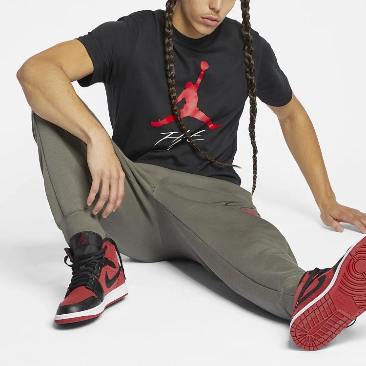 Jordan Jumpman Flight Logo Printed Ribbed Crew Neck Short Sleeve T-Shirt Men Tops Black Red AO0664-010