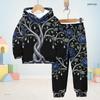 Boys Girls Black Floral Printed Hooded Long Sleeve Sweatshirt Cuffed Pants Two Piece Set