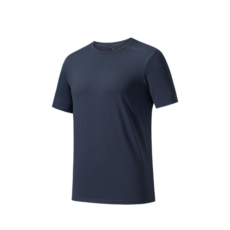 Anta Champion All-Weather Series Solid Color Round Neck Comfortable Moisture-Wicking Versatile Short Sleeve T-Shirt Men Tops Jing-Mo-Blue 152520139-5
