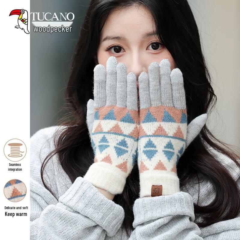 

Woodpecker Women s Plaid Knitted Warm Gloves One Size (Touchscreen, Adjustable)