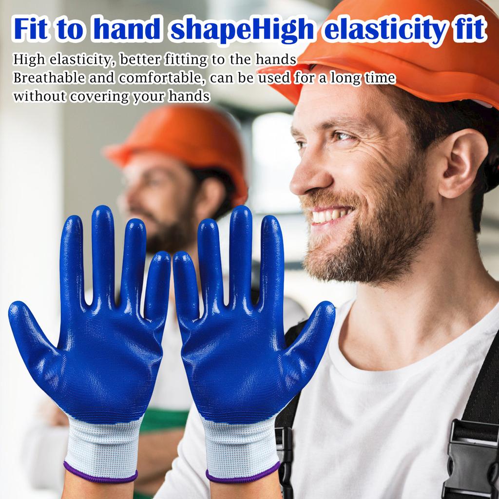 1 Pairs Of Non-slip Wear-resistant Breathable Nitrile Gloves Industrial Labor Building Construction Safety Non-slip Work Gloves