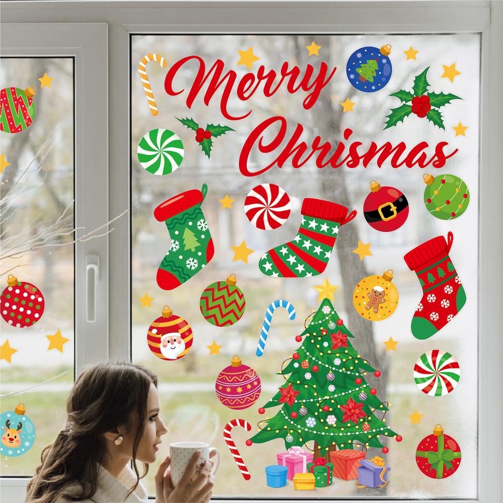 Christmas Plastic Self-adhesive Wall Stickers, Christmas Tree Candy Stickers, Party Room Wall Decorations, Christmas Decoration Wall Stickers