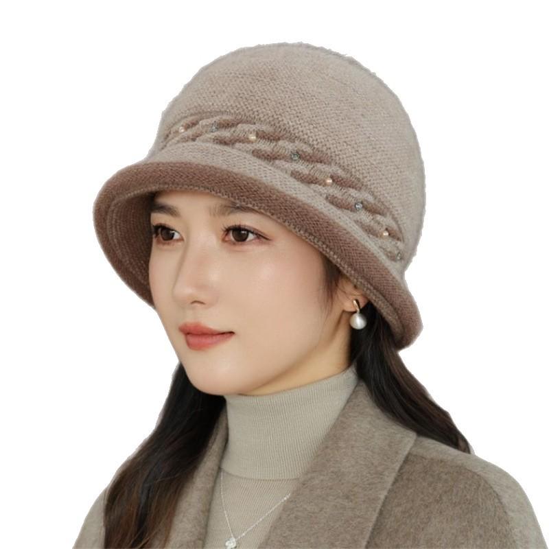 Winter hat women in the elderly knitted hat fashion versatile plush wool hat mother bucket hat new basin hat