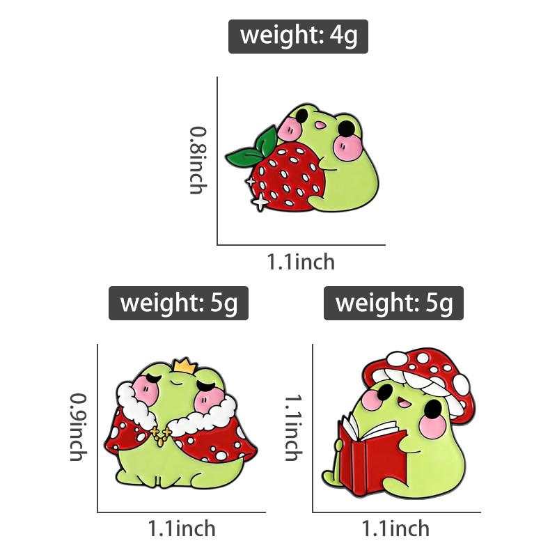 Cute Frogs Princess Enamel Pins Strawberry Mushroom Bookworm Brooches Lapel Badge Cartoon Froggy Jewelry Gift for Friends