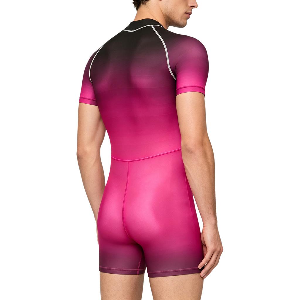 Costume da bagno intero da uomo a colori sfumati S-3XL Manica corta Zip frontale Pantaloncini a pantaloncino Tuta Rash Guard per Surf Nuoto Subacquea