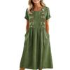 Women’s Short Sleeve Embroidered Midi Dress with Pockets Relaxed Fit Crew Neck Casual Summer Dress for Everyday Wear